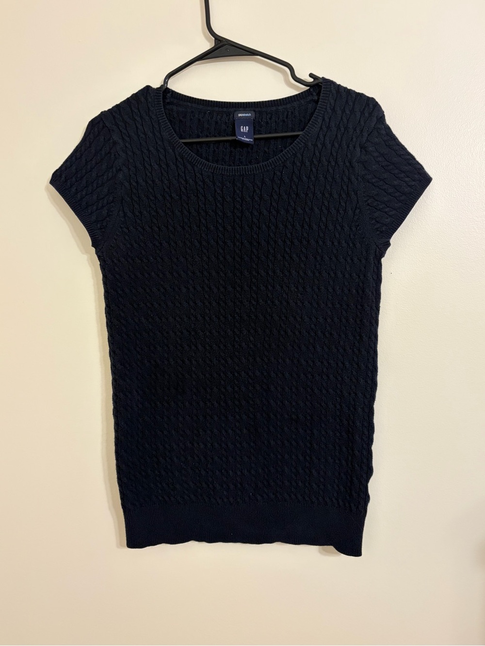 GAP Women's Short Sleeve Cable Knit Sweater Top - Navy L